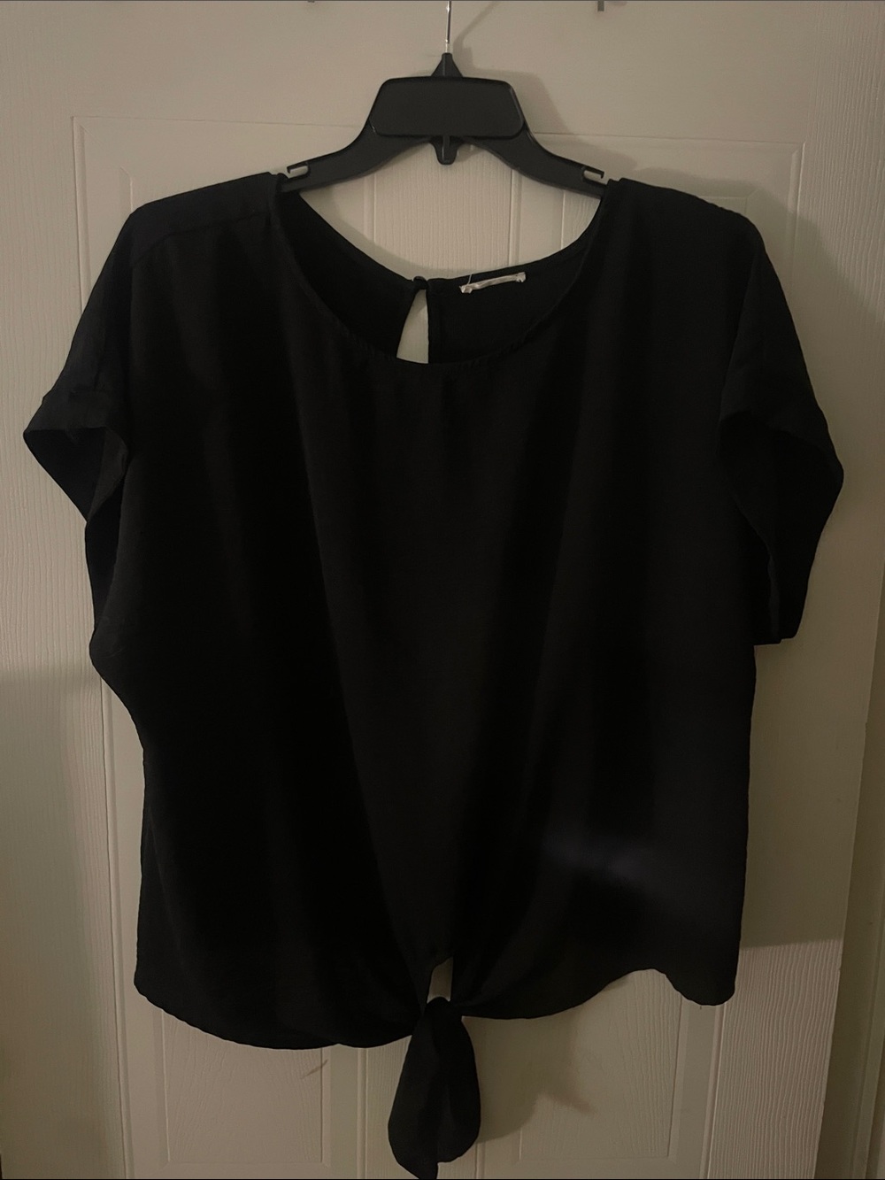 Timing Black Short Sleeve Tie-Front Blouse